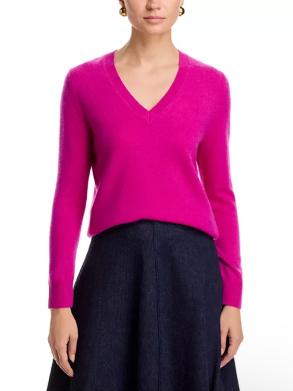 Knitwear Queen Pink Long Sleeve Pure Cashmere V Neck Sweater Size S